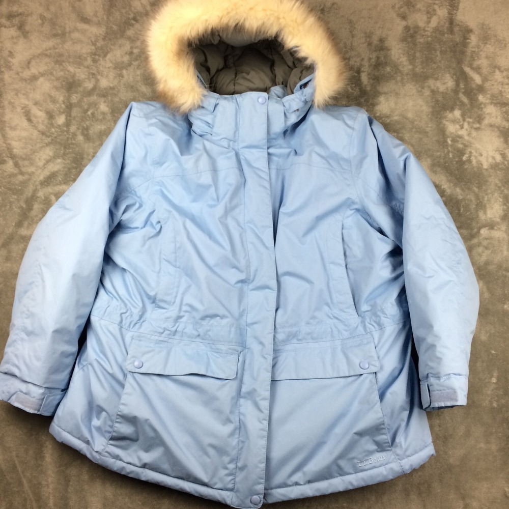 LL Bean‎ Baxter State Parka Womens 3X Goose Down Faux Fur Hooded Jacket Blue